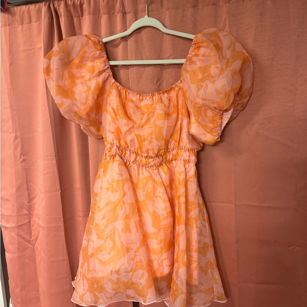ARULA Orange Floral Puff-Sleeve Blouse